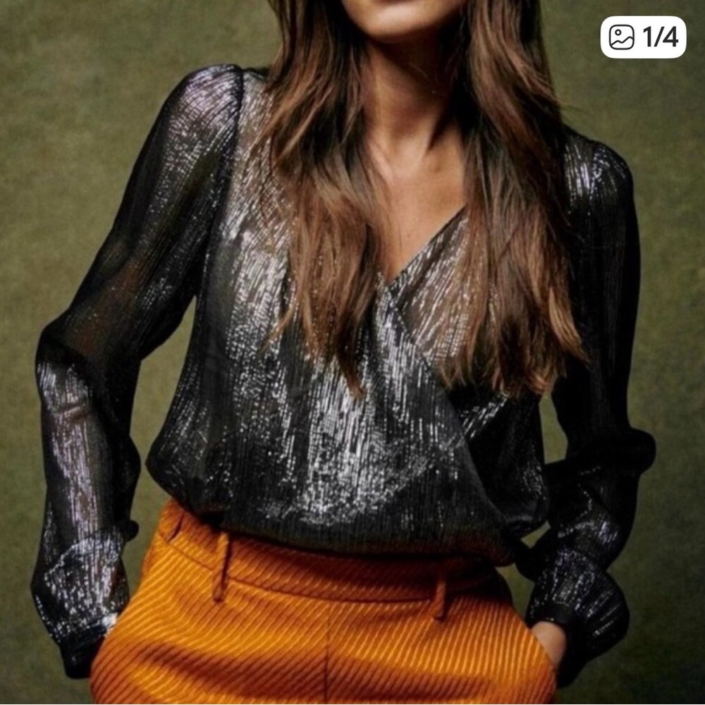 Sezane Metallic Silver Abelia Blouse